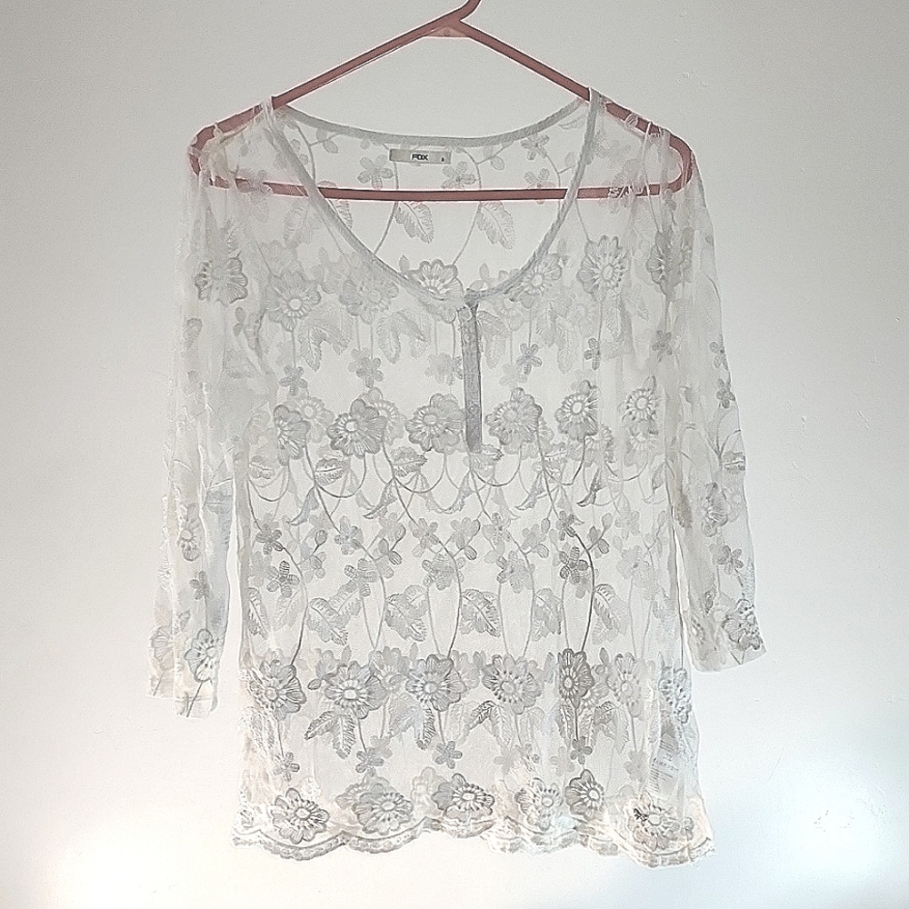 Lace Sheer Floral Blouse Size 2